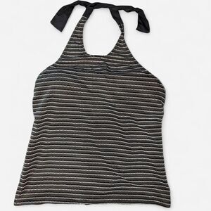 Liz Claiborne Black and White Striped Halter Tankini Swimsuit Top
